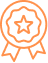 Badge Qualité & Récompense : Symbole d'Excellence et Certification Badge qualité orange, de forme ronde avec un ruban, affichant une étoile centrale. Symbole de récompense et certification.